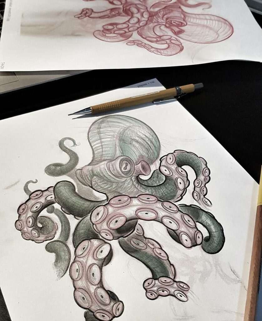Schets door Dondersch van een octopus