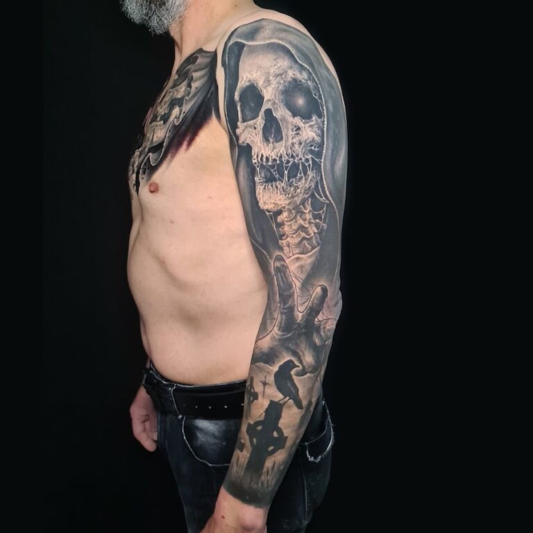 Zwart-wit sleeve met de grim reaper gezet door Dondersch